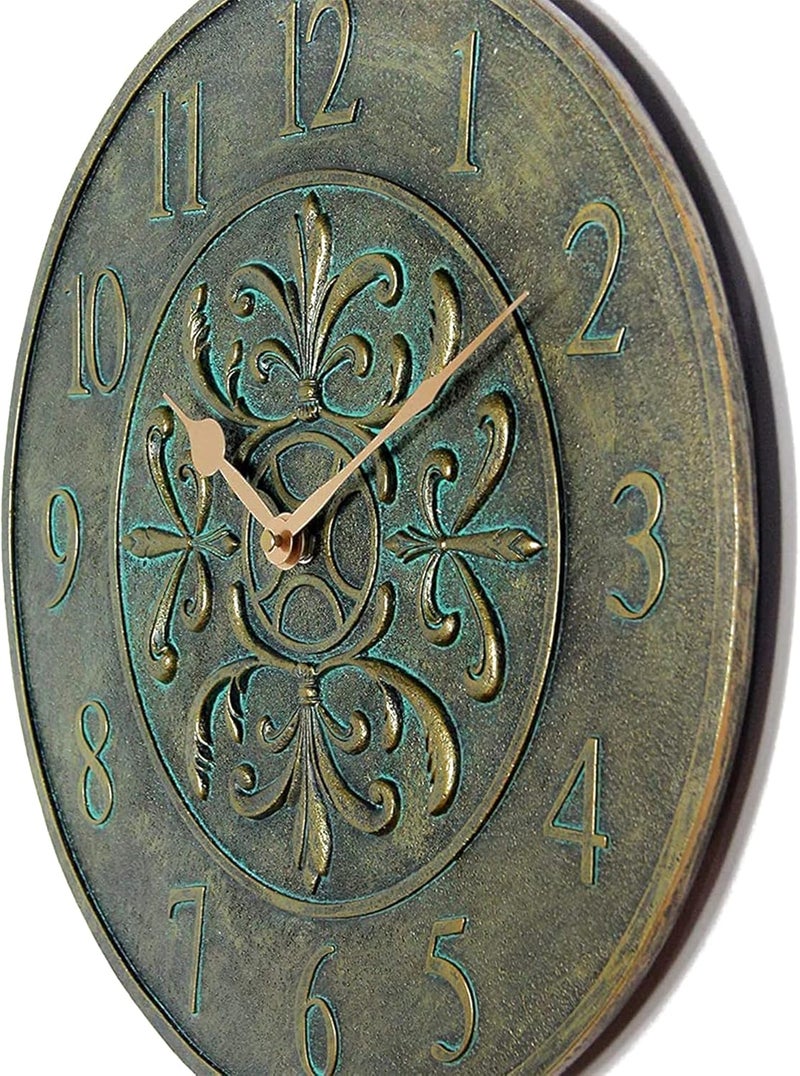 Infinity Instruments Blanc Fleur Aged Bronze 15 inch Decorative Outdoor Clock for Garage, Patio, Backyard, Outdoor Wall, Fence Vintage Antique Aged Bronze - Image 3